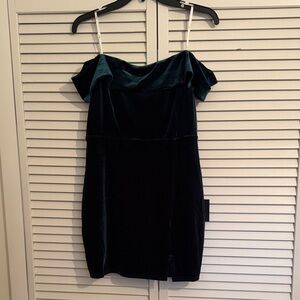 Lulu's Teal Velvet Off-Shoulder Mini Dress